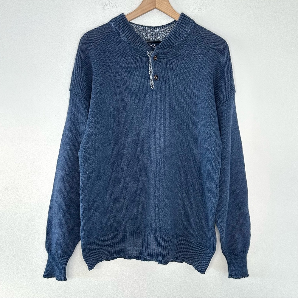 VTG Boathouse Row 100% Cotton Henley Knit Sweater USA Made Blue Sz XL Fisherman